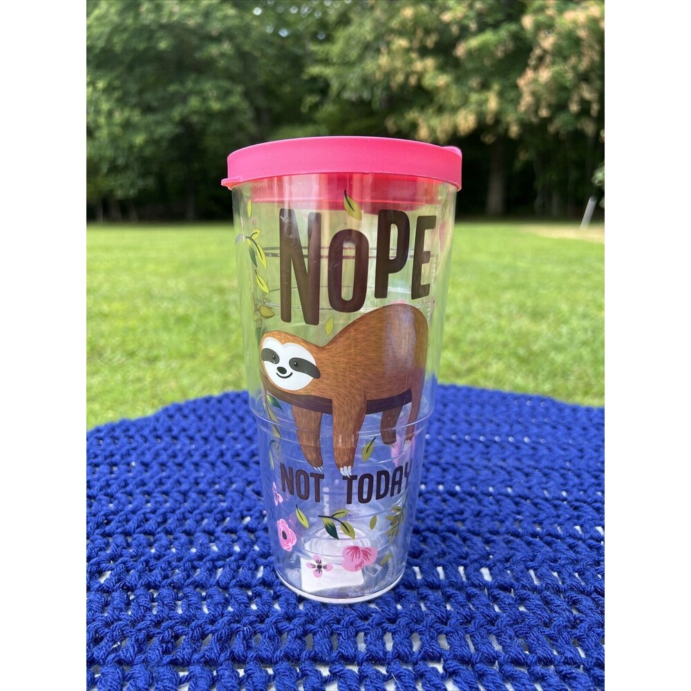 Tervis Tumbler Sloth Nope Not Today 24 Oz Insulated with Pink Lid,